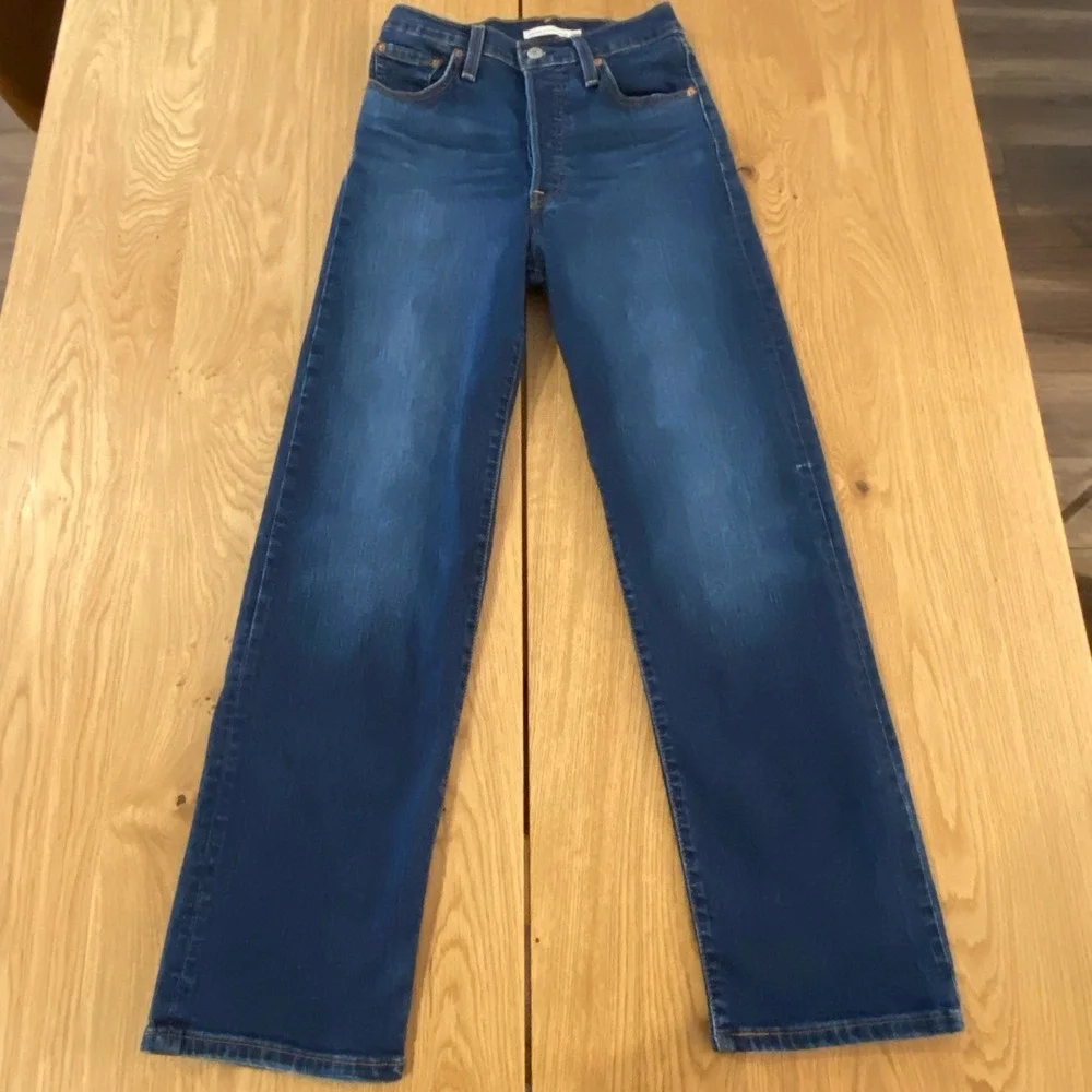 Levi's Jeans Ribcage Straight Ankle Women's 24 Dark Button Fly Stretch Raw Hem